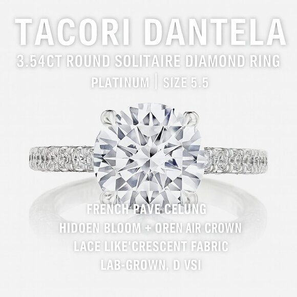 Tacori Jewelry - Tacori Dantela Collection 3.54 Carat Round Solitaire Diamond Ring Size 5.5